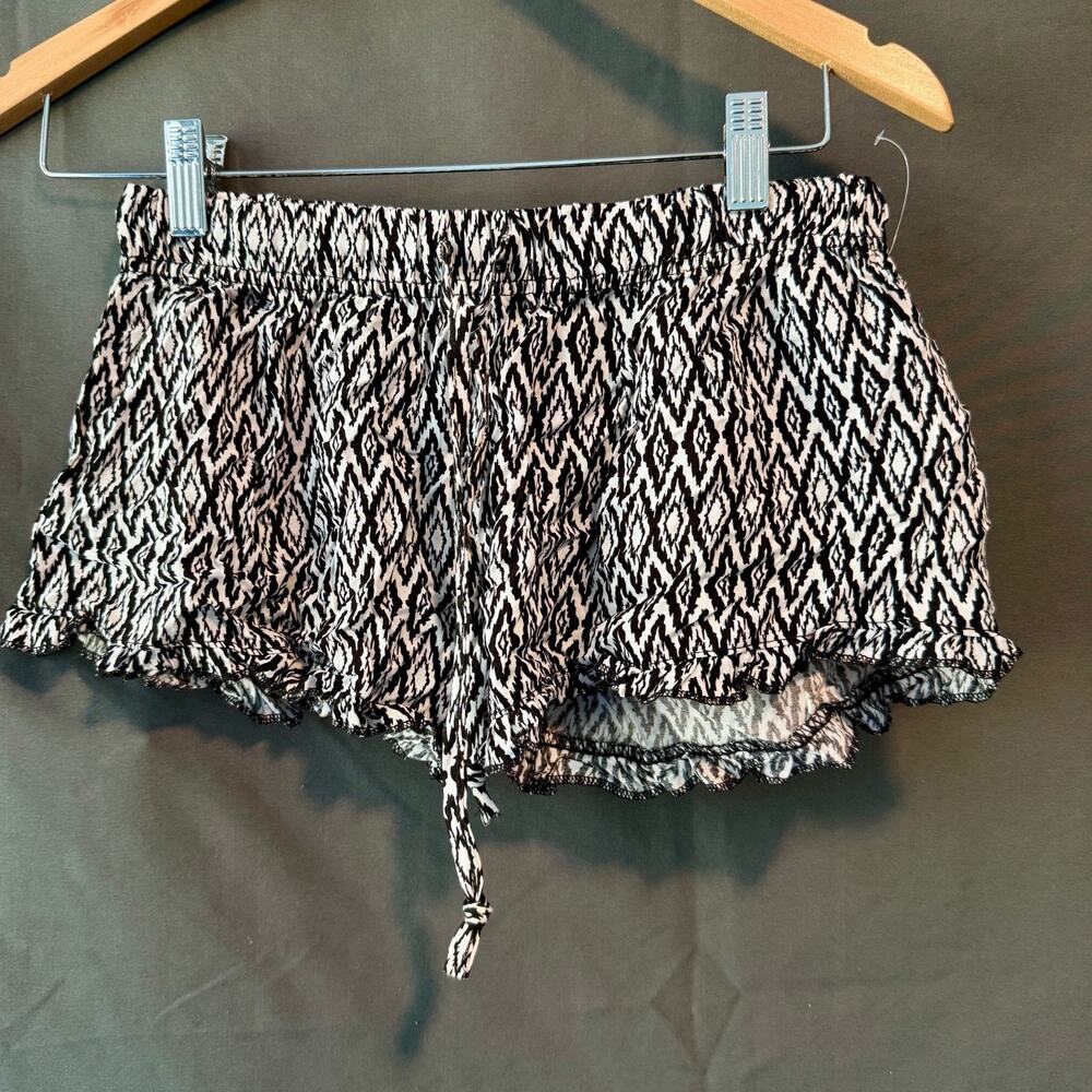 Bobbie Brooks Sleepwear Pajama Shorts Women's Small Black White Ikat Ruffle NWT